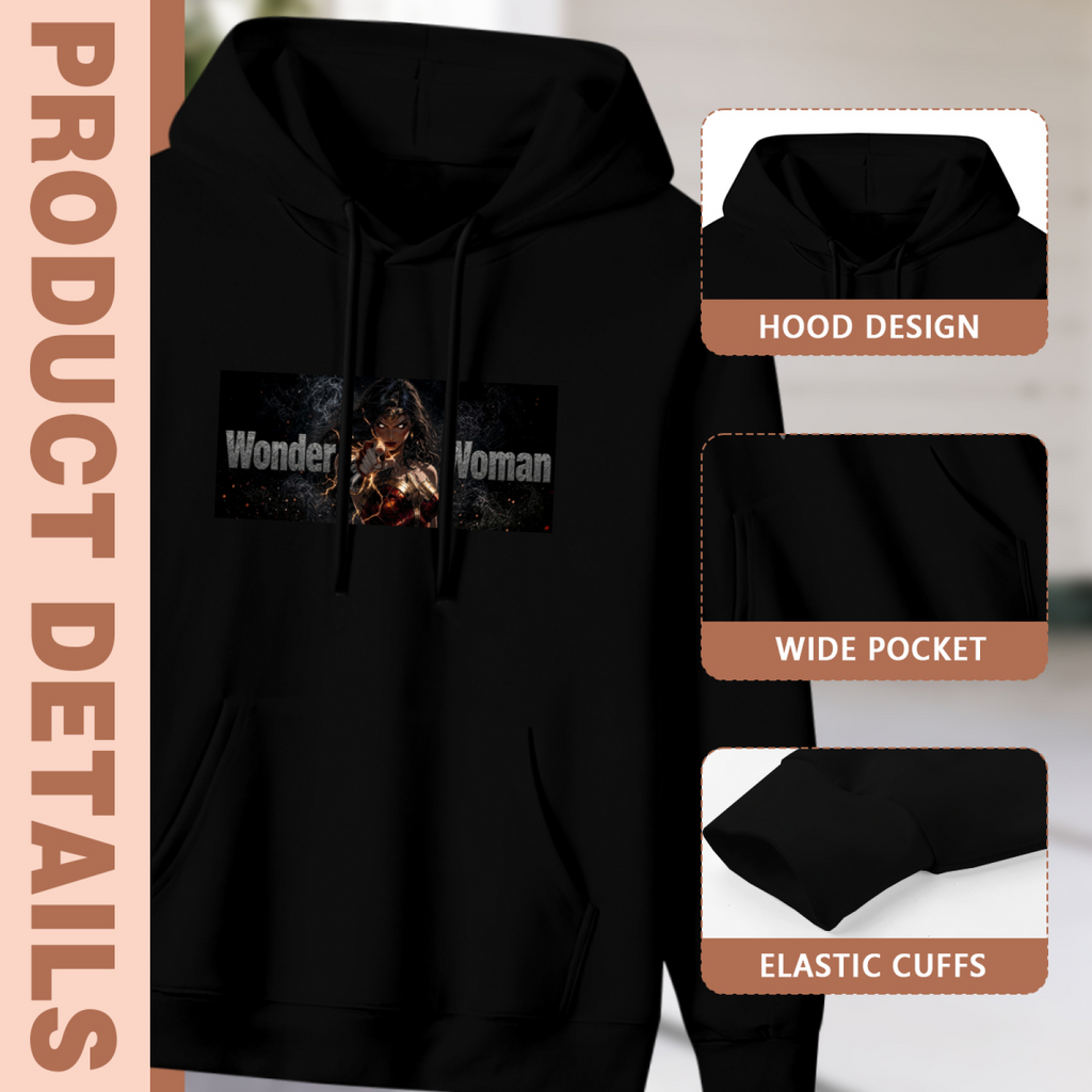 Hood, pouch pocket and sleeve-cuff detail images accompanying the women's Armor Crossed at the Chest hoodie