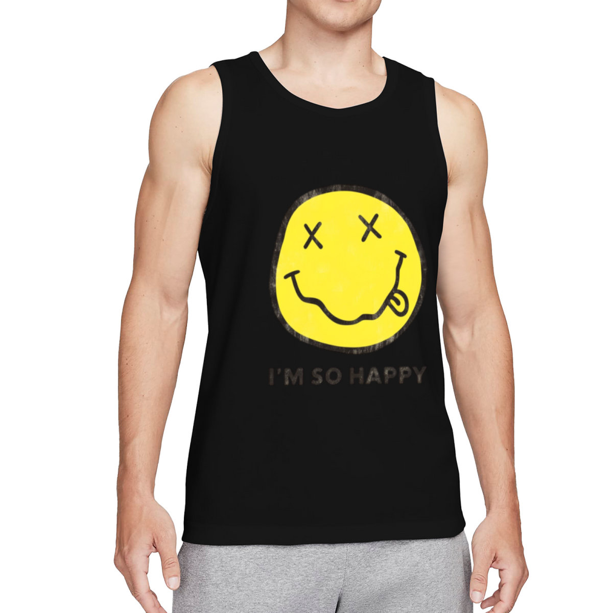 Nirvana Im So Happy Smiley Face Graphic Tank Top product image featuring I’m So Happy smiley-face wording