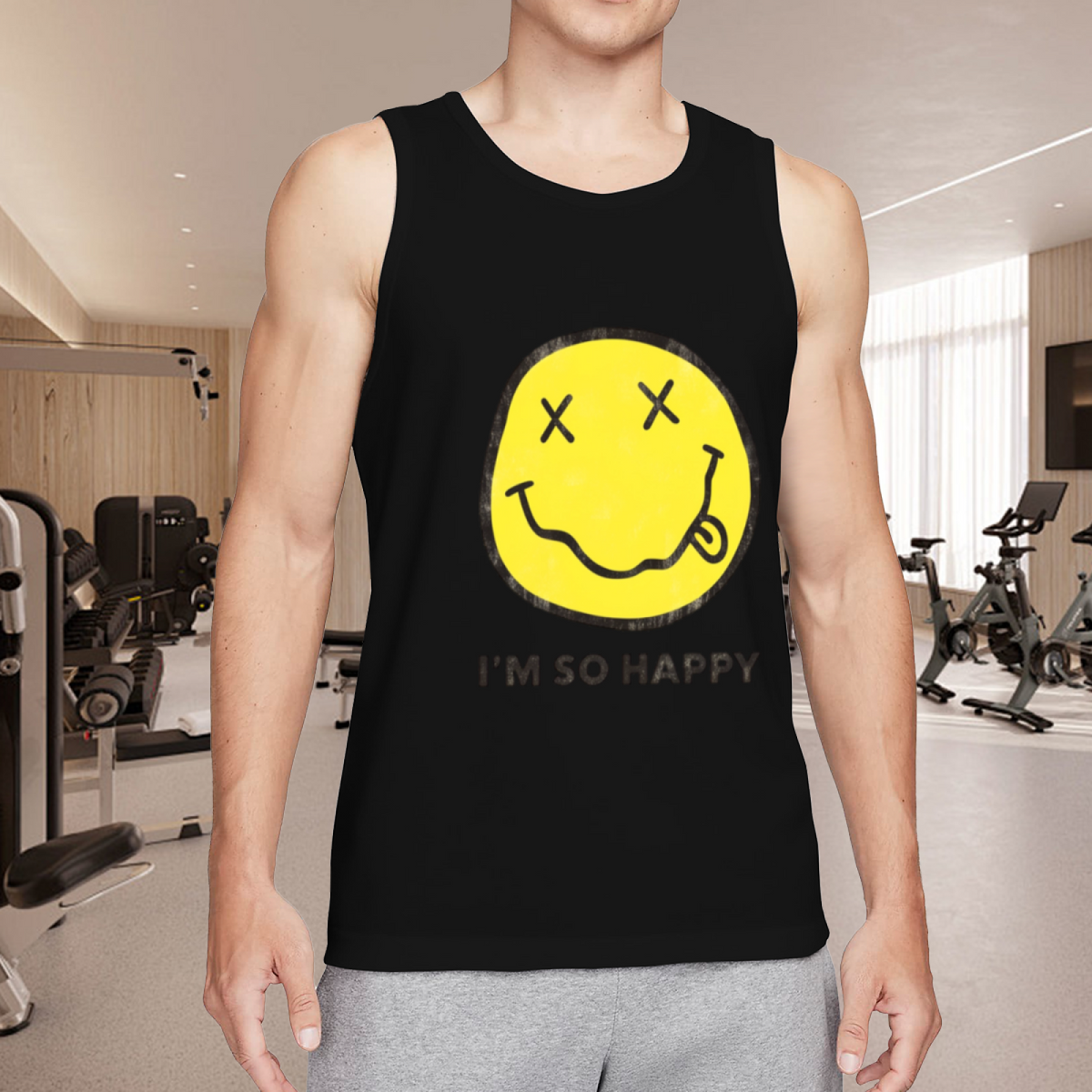 Nirvana Im So Happy Smiley Face Graphic Tank Top product image featuring I’m So Happy smiley-face wording