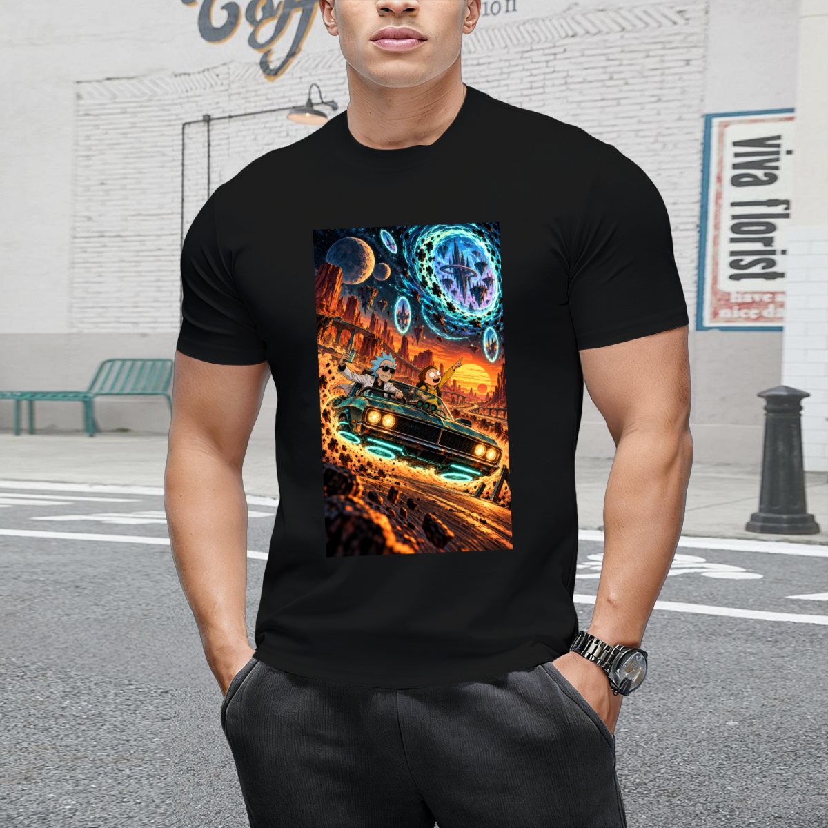 Cosmic Muscle Car Men's T-Shirt for Road Trips