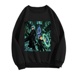 Standalone men's crewneck sweatshirt front displaying a graphic of a circular green portal inside a towering Gothic hall