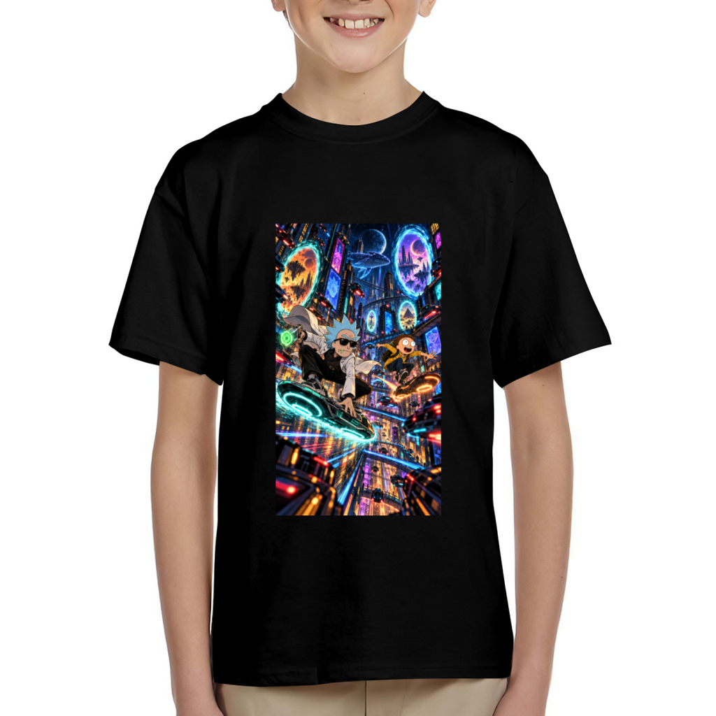 Neon Hoverboard Chase Kid's T-Shirt for Arcade Nights