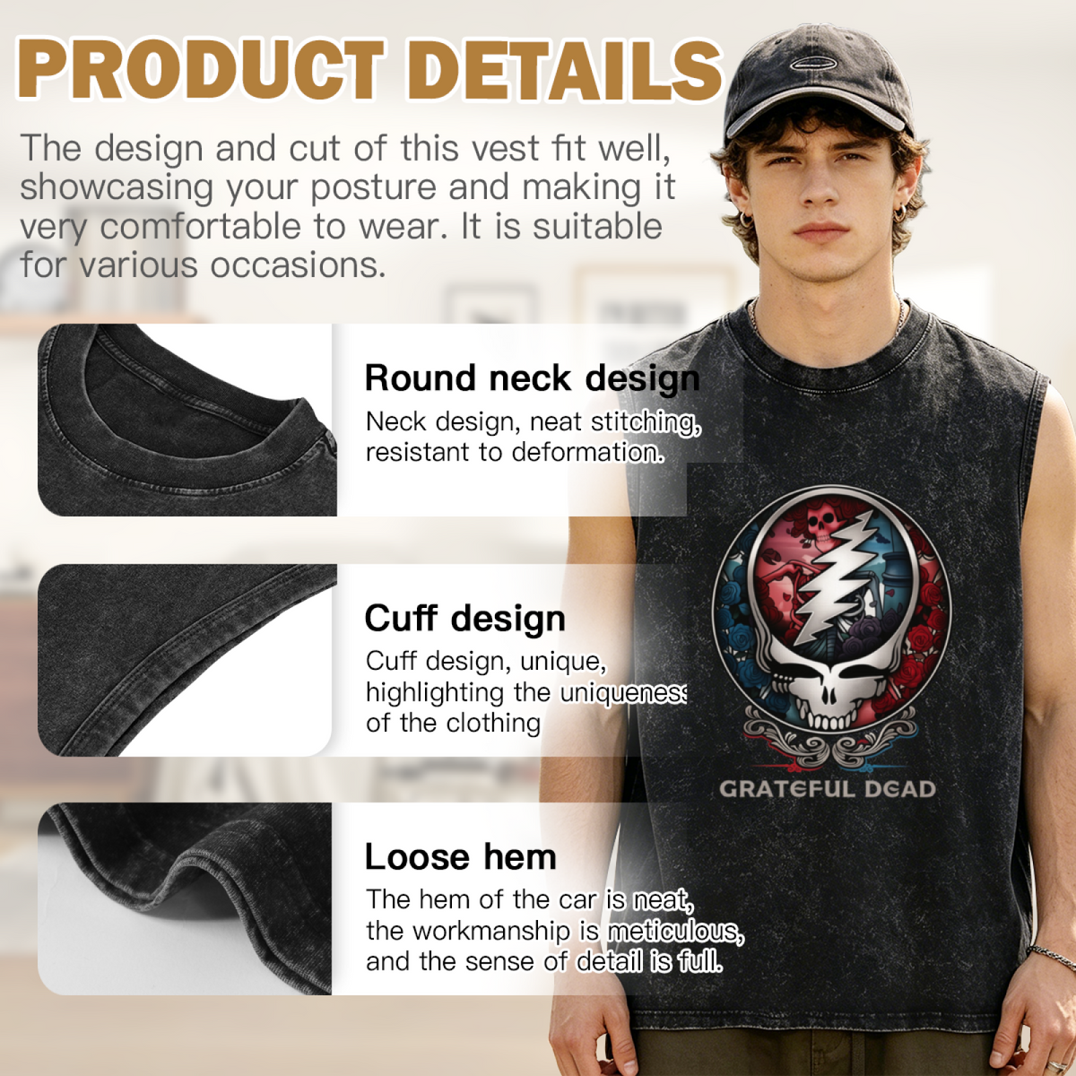 Grateful Dead washed graphic tank top with Bertha Steal Your Face graphic