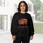 Crewneck sweatshirt product image with live New York stage photograph