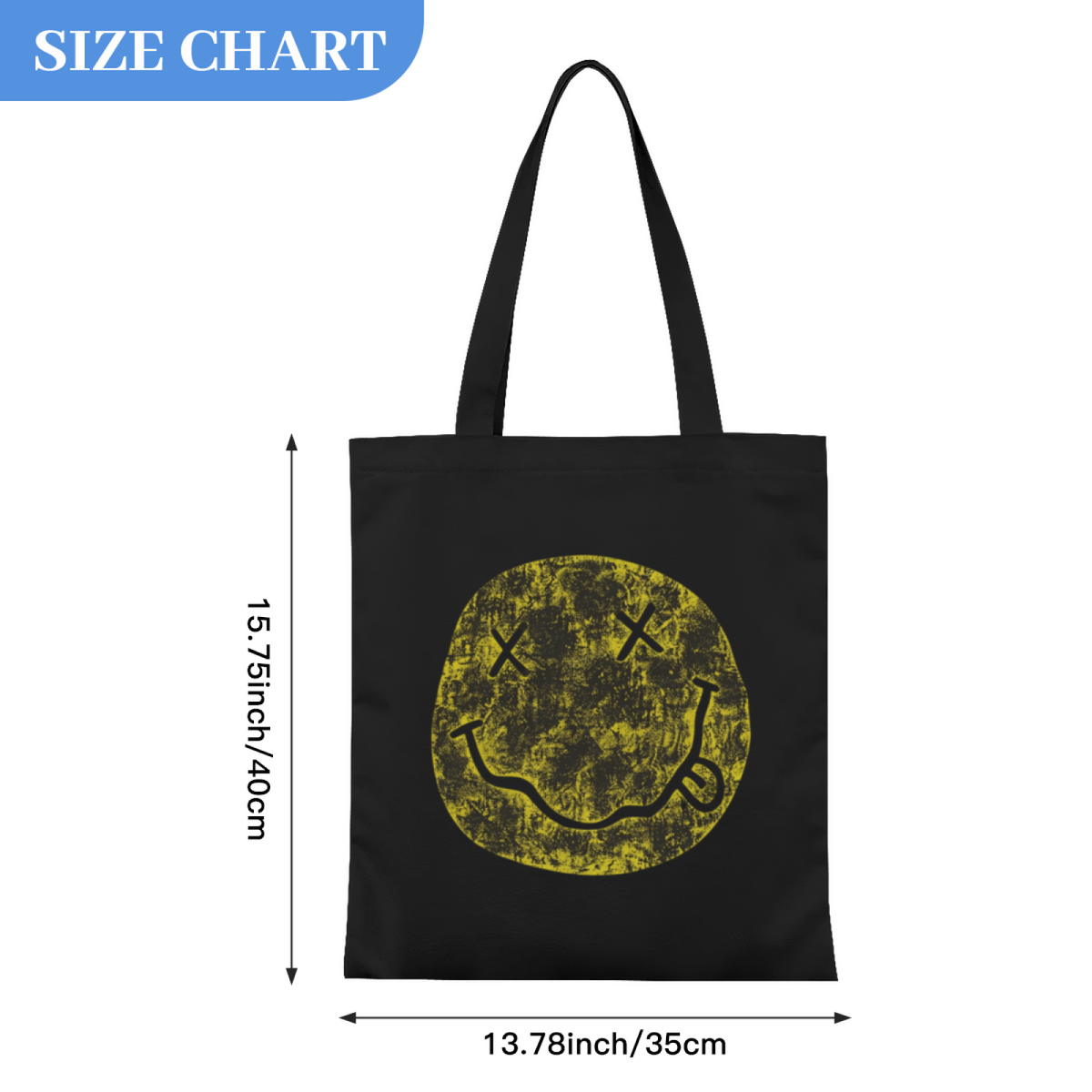 Nirvana I'm So Happy Smiley Canvas Tote Bag — the “I’m So Happy” smiley theme