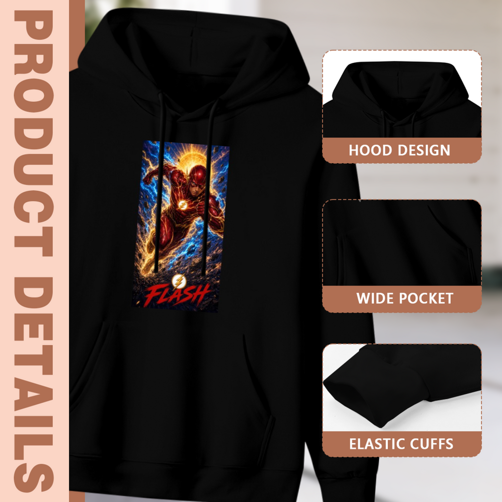 Men's Sprinter in Golden Light hoodie product-feature illustration with close views of the hood, pocket and cuffs