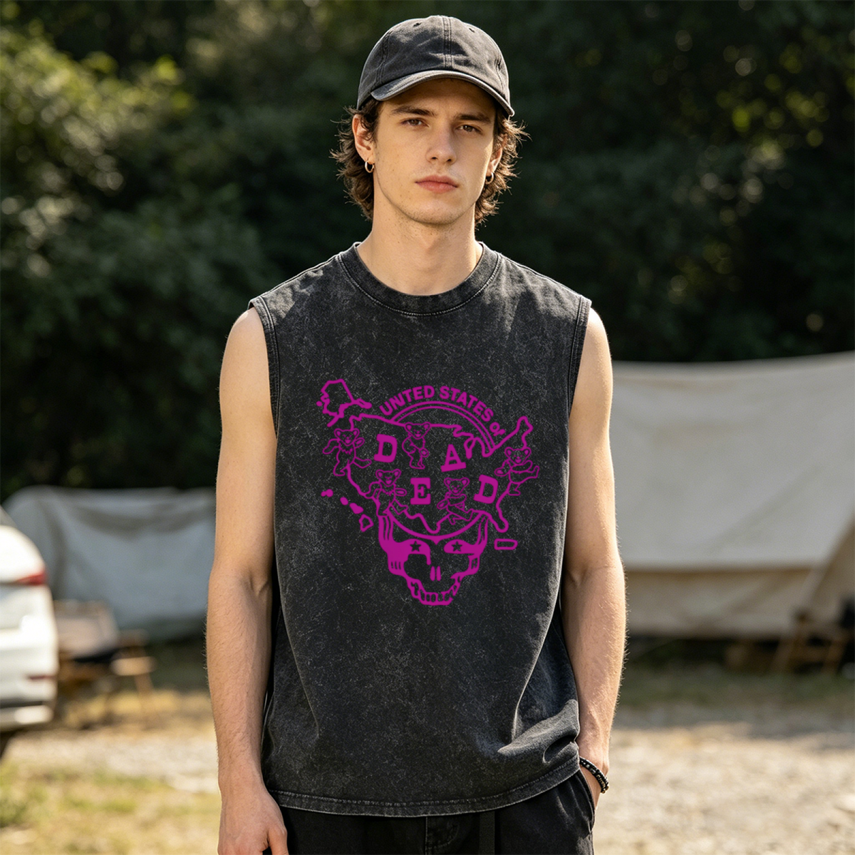Grateful Dead washed graphic tank top with Louisiana United States Of Dead graphic