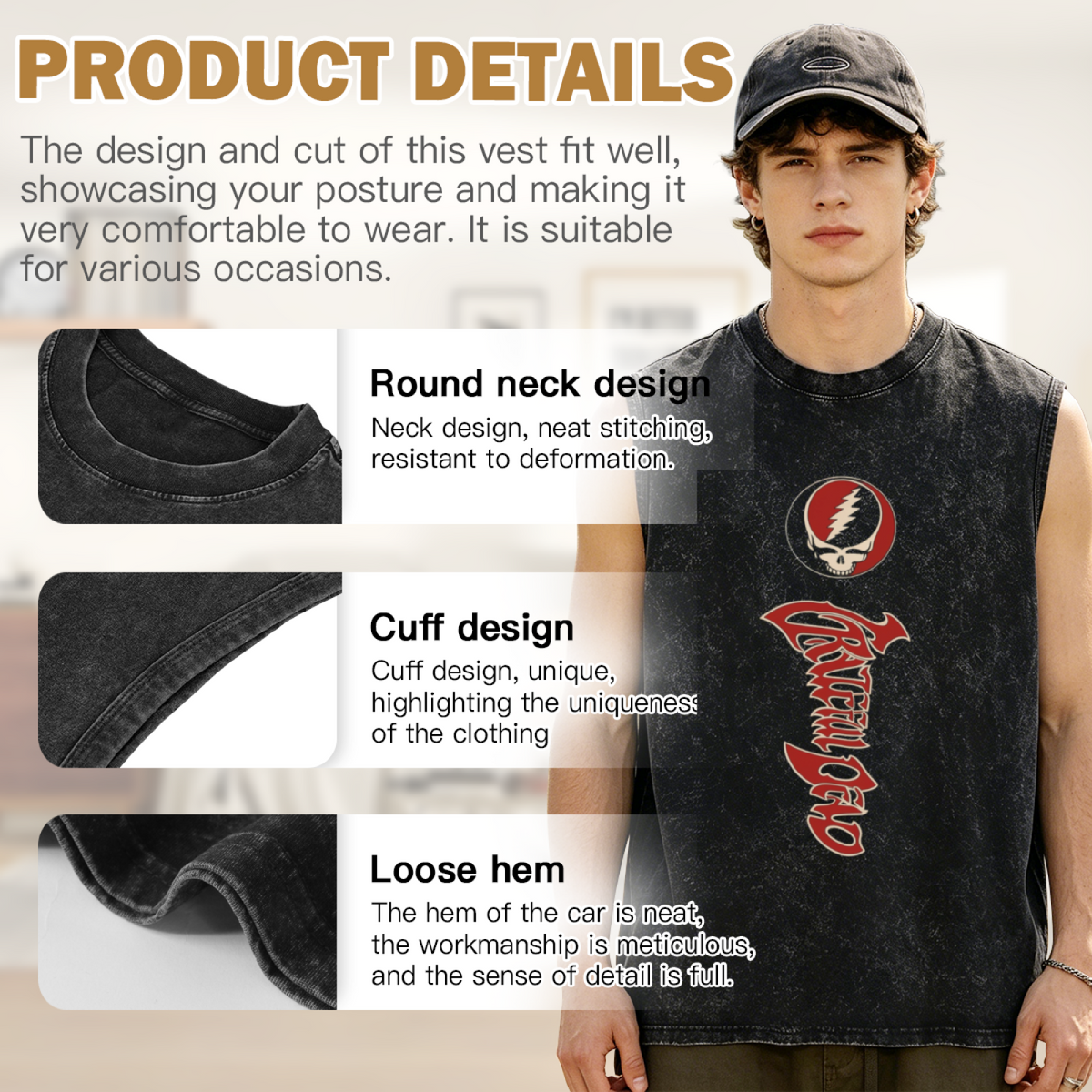 Grateful Dead washed graphic tank top with Vintage Steal Your Face graphic