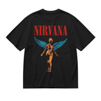 Graphic T-shirt product image with in utero blue wing angel artwork
