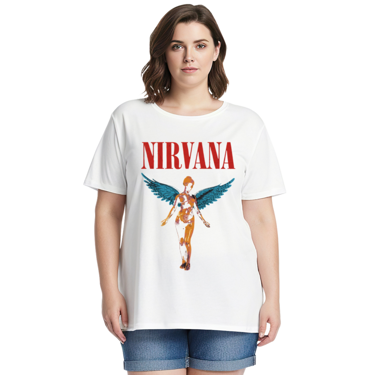 Nirvana In Utero Blue Wing Angel Graphic T-Shirt