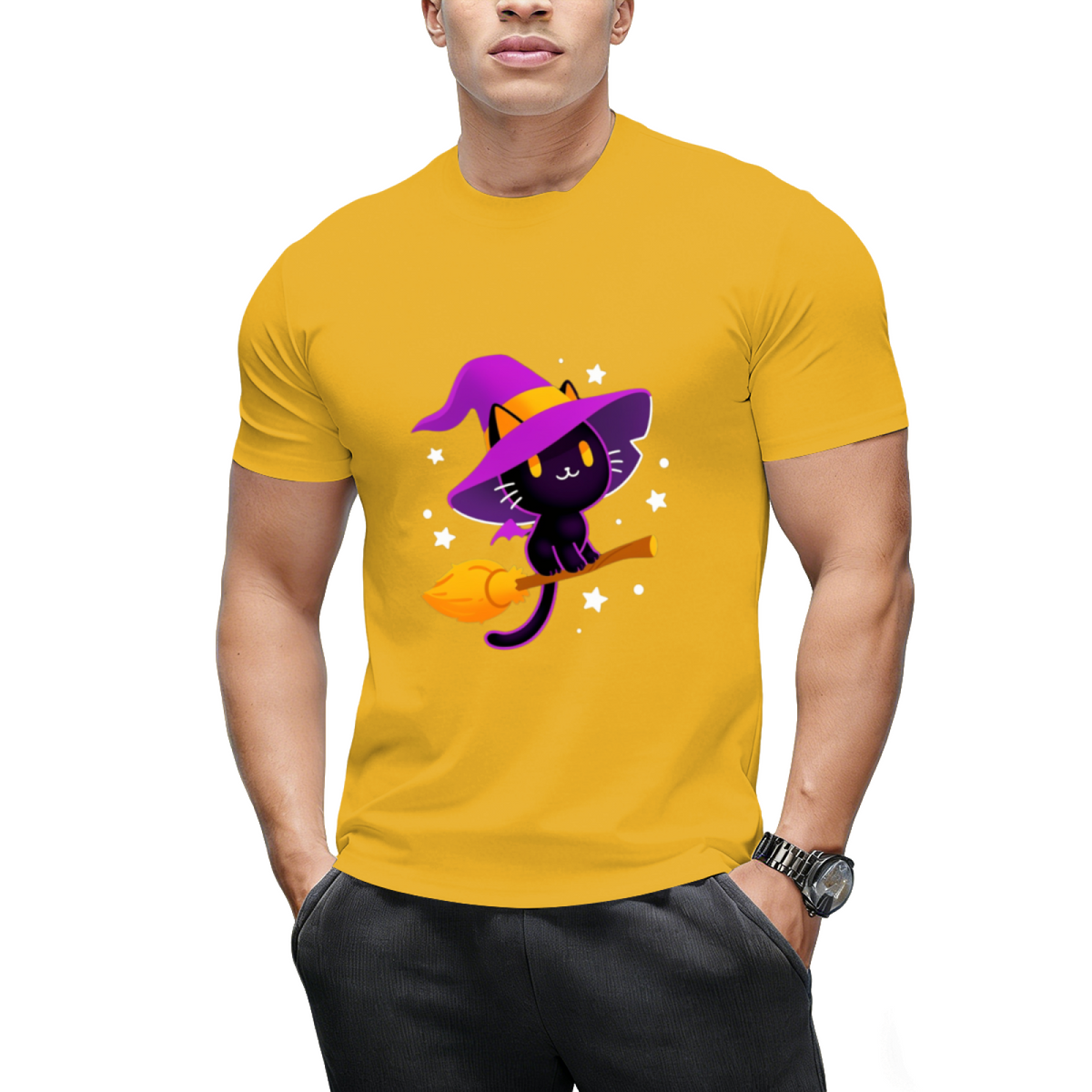 Spooky Black Magic Cat Graphic T-Shirt