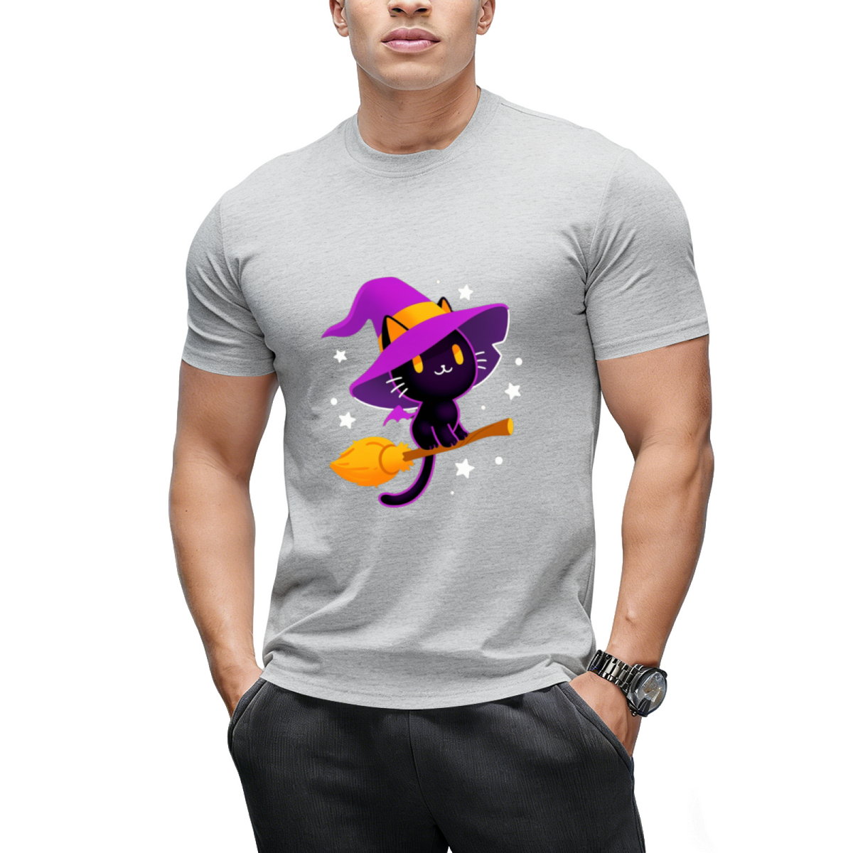 Spooky Black Magic Cat Graphic T-Shirt