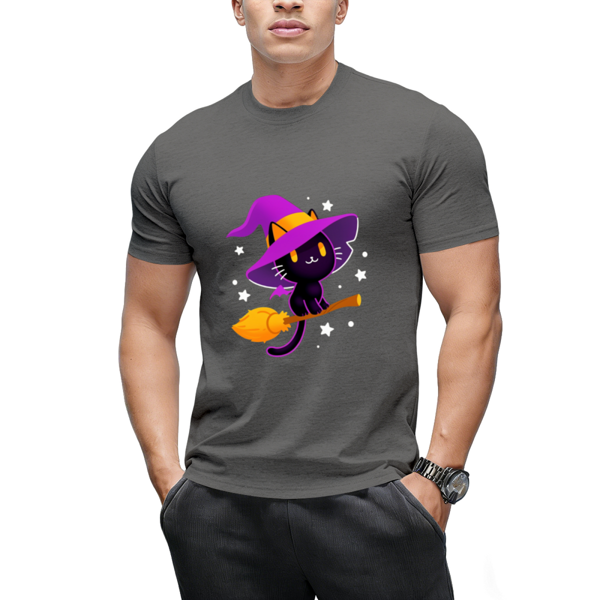 Spooky Black Magic Cat Graphic T-Shirt