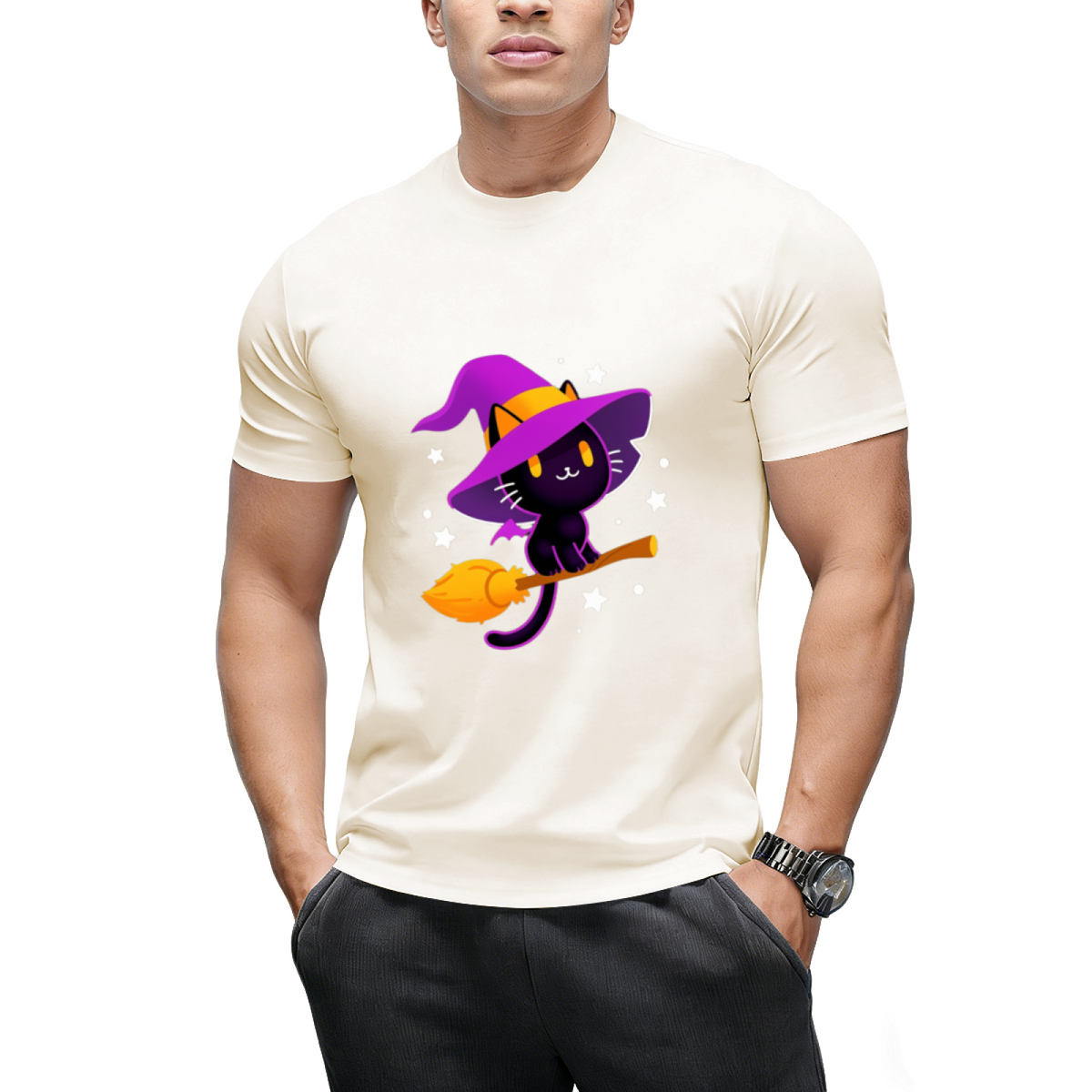 Spooky Black Magic Cat Graphic T-Shirt