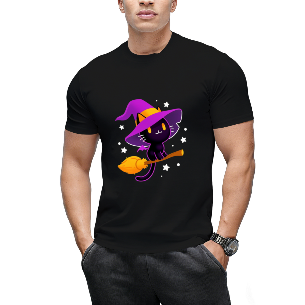 Spooky Black Magic Cat Graphic T-Shirt