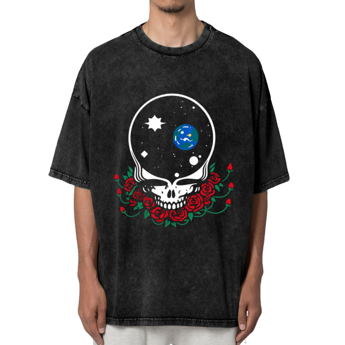 Front view of Grateful Dead Space Your Face washed graphic T-shirt
