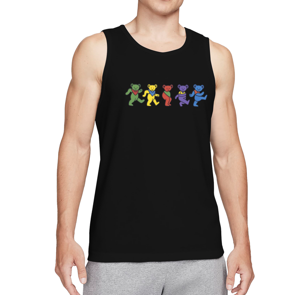 Grateful Dead Blue tie dye with colorful bear graphics on a white background graphic tank top product image