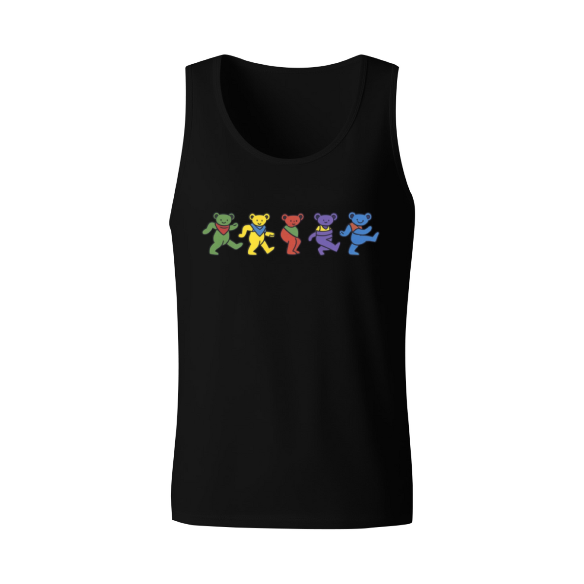 Grateful Dead Blue tie dye with colorful bear graphics on a white background graphic tank top product image