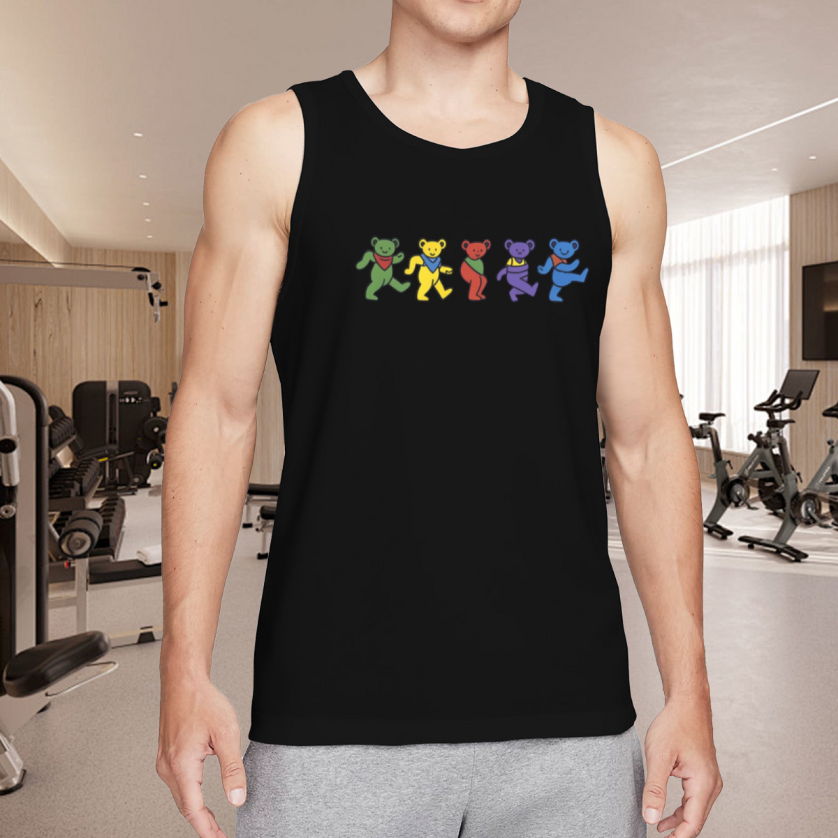 Grateful Dead Blue tie dye with colorful bear graphics on a white background graphic tank top product image