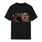 Front product view of a men's T-shirt featuring classic Cat & Mouse Chaos artwork