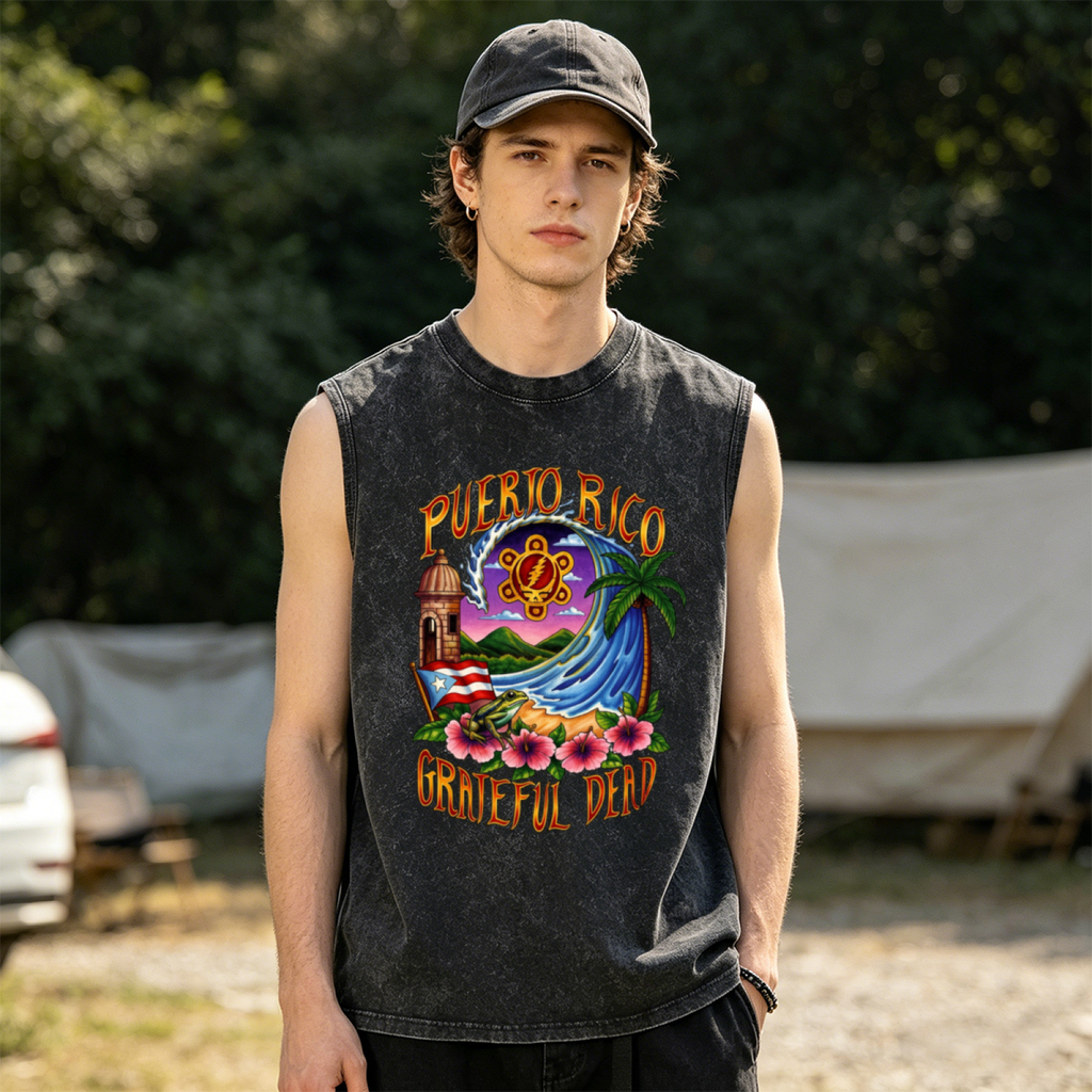 Grateful Dead washed graphic tank top with Puerto Rico United States Of Dead graphic