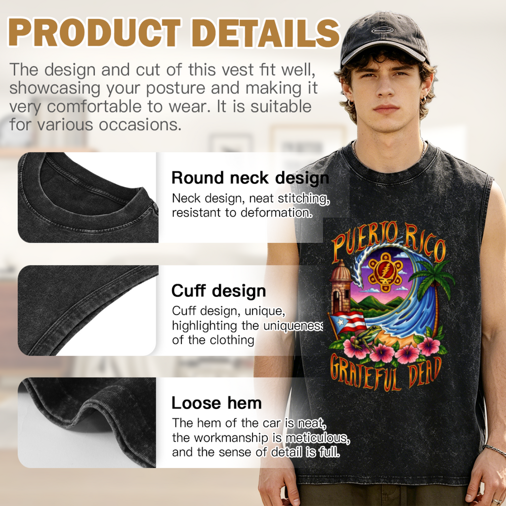 Grateful Dead washed graphic tank top with Puerto Rico United States Of Dead graphic