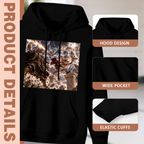 Hood, pouch pocket and sleeve-cuff detail images accompanying the men's Thunder across Animal Rivals hoodie