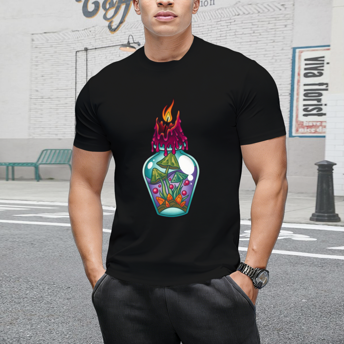 Spooky Witch Mushroom Potion Poison Bottle Graphic T-Shirt
