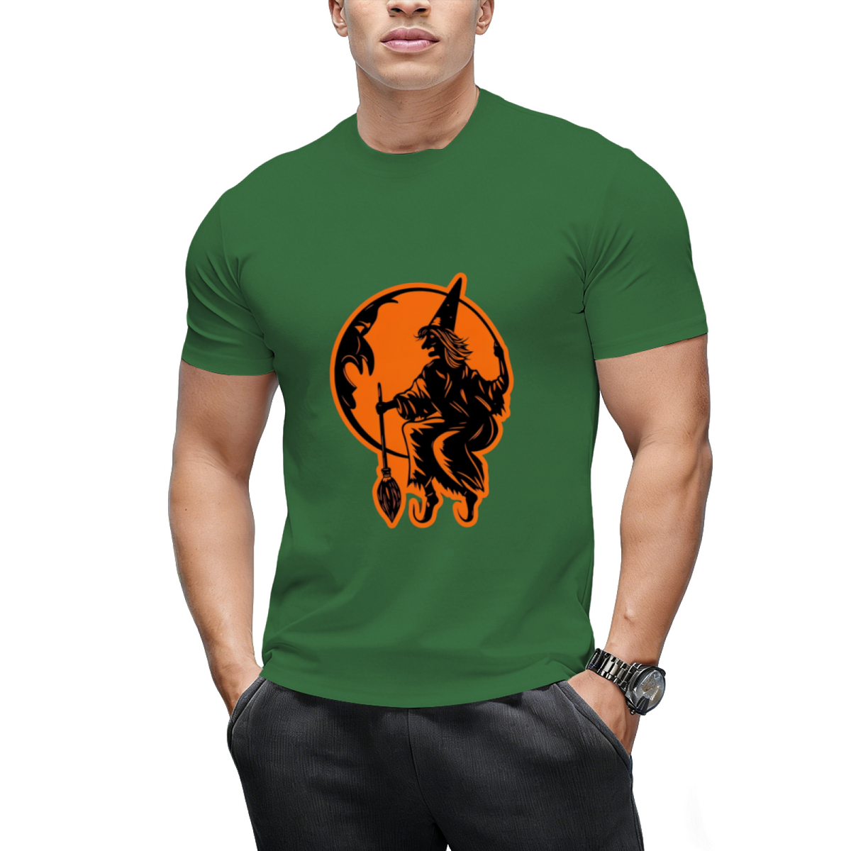 Vintage Halloween Moon and Resting Witch Graphic T-Shirt