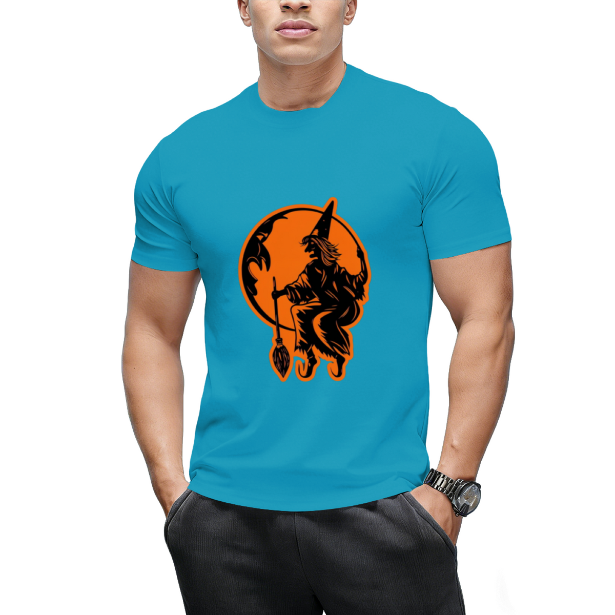 Vintage Halloween Moon and Resting Witch Graphic T-Shirt