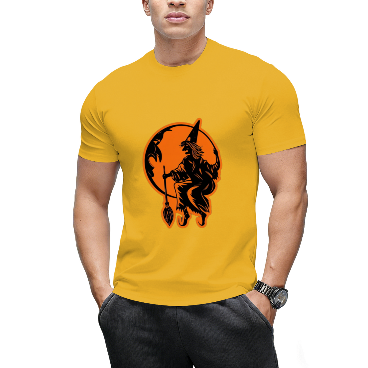 Vintage Halloween Moon and Resting Witch Graphic T-Shirt