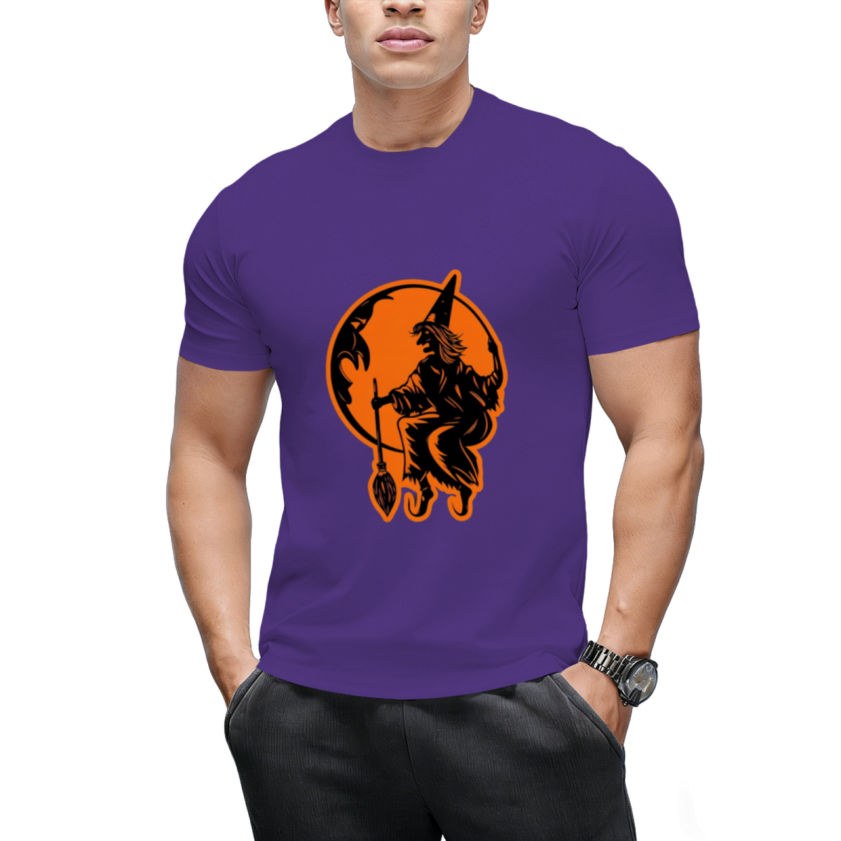Vintage Halloween Moon and Resting Witch Graphic T-Shirt
