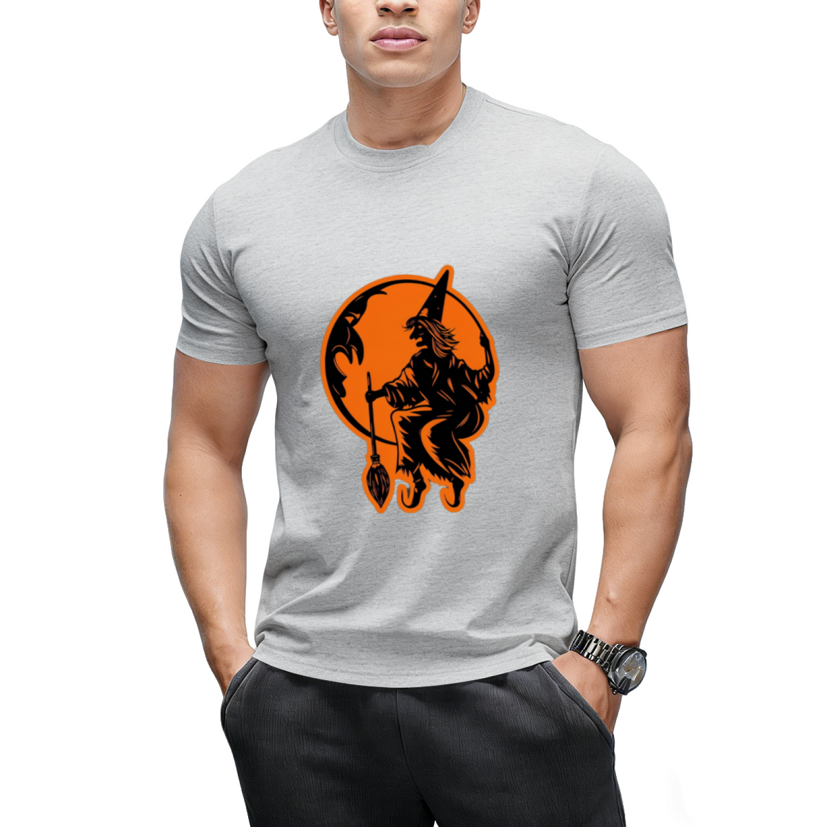 Vintage Halloween Moon and Resting Witch Graphic T-Shirt