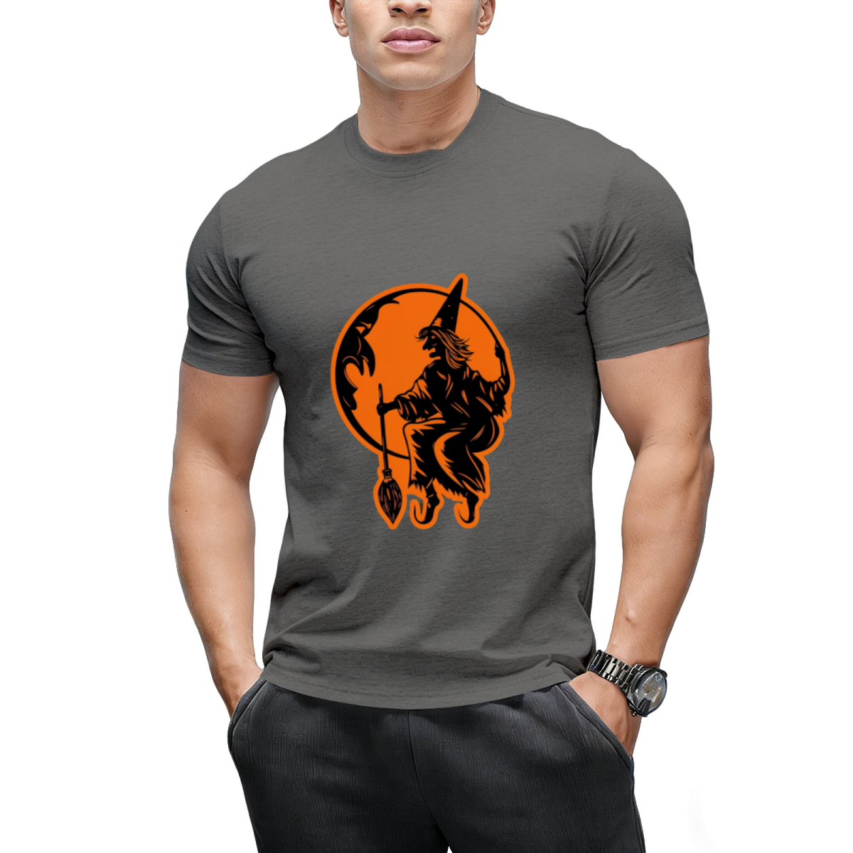 Vintage Halloween Moon and Resting Witch Graphic T-Shirt