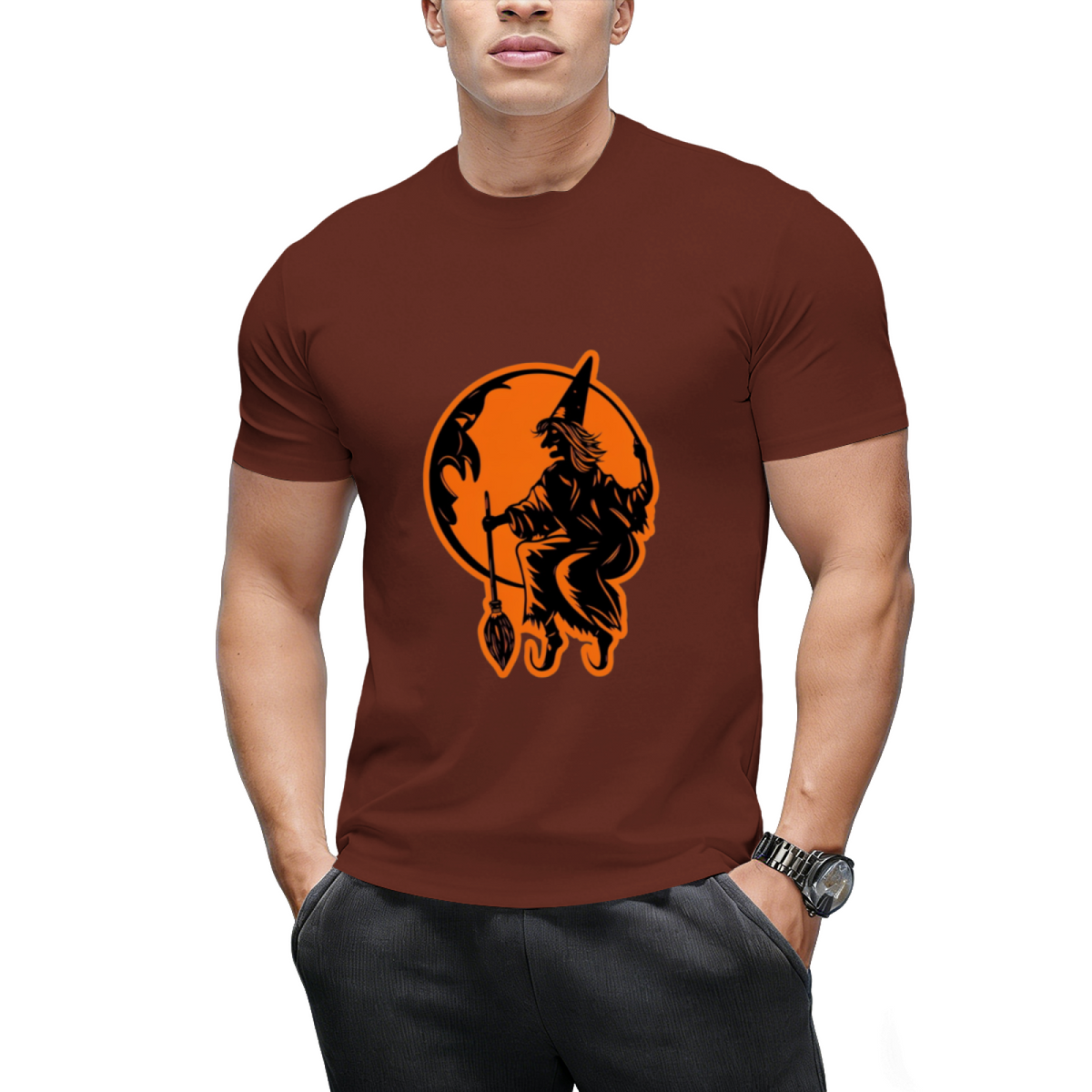 Vintage Halloween Moon and Resting Witch Graphic T-Shirt
