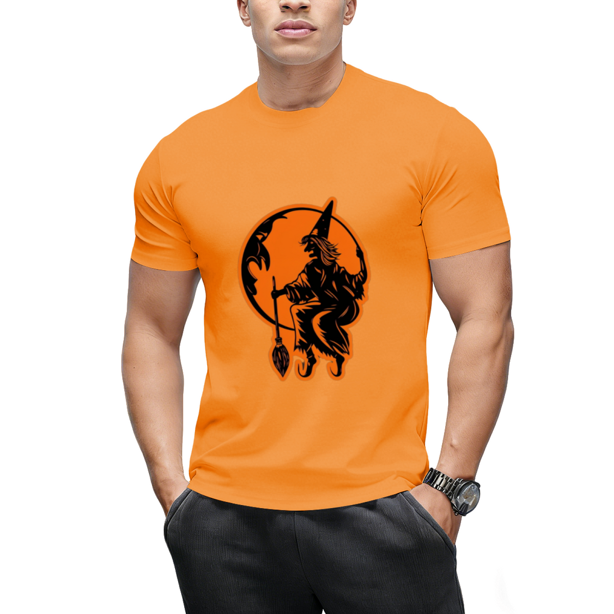 Vintage Halloween Moon and Resting Witch Graphic T-Shirt