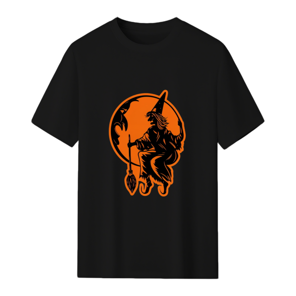 Vintage Halloween Moon and Resting Witch Graphic T-Shirt