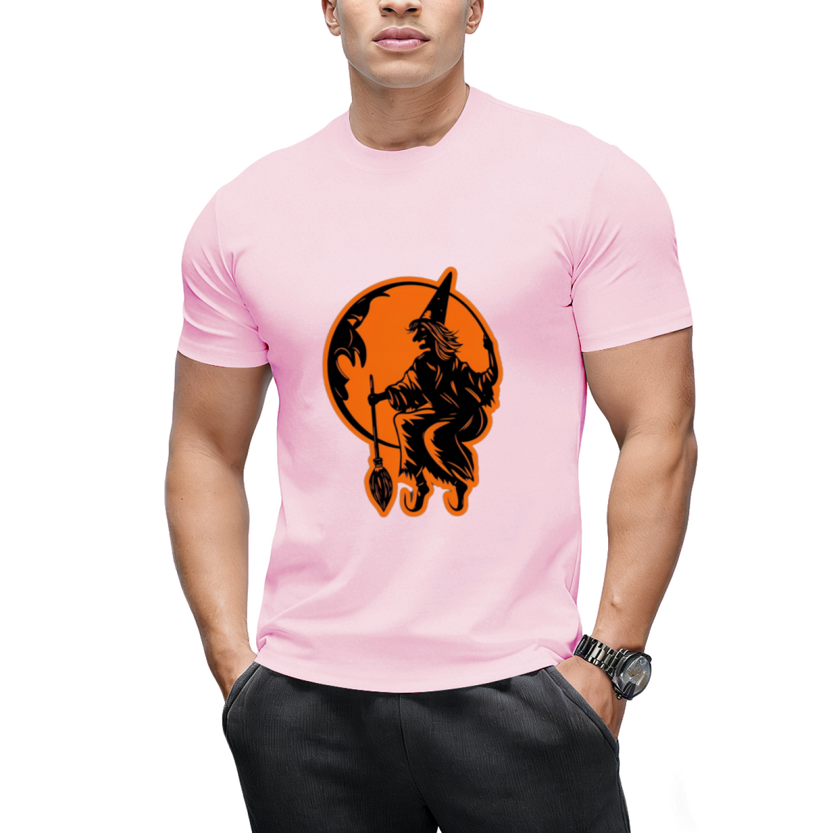 Vintage Halloween Moon and Resting Witch Graphic T-Shirt