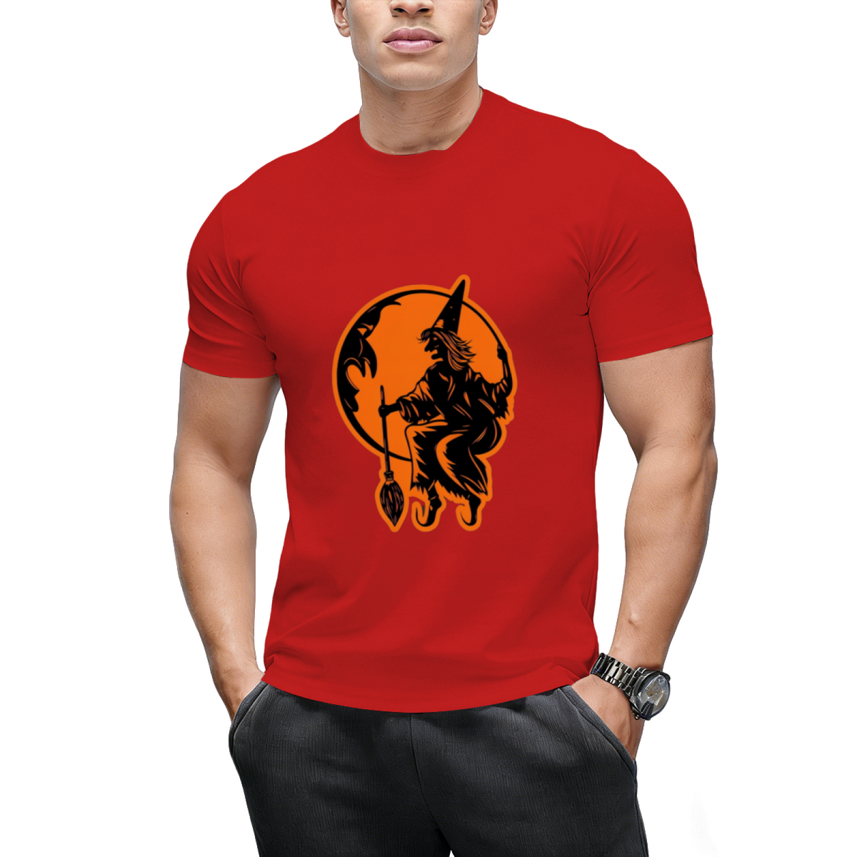 Vintage Halloween Moon and Resting Witch Graphic T-Shirt