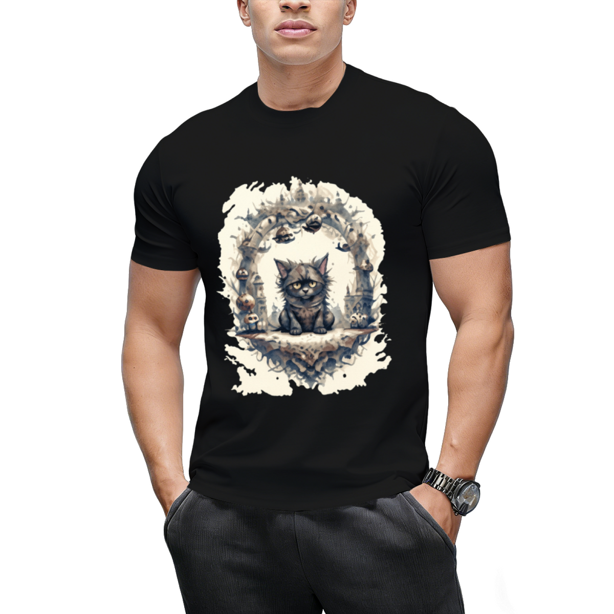 Woodland Witch Cat Portrait T-Shirt