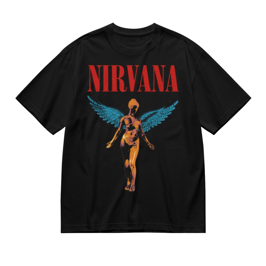 Nirvana In Utero Blue Anatomical Angel Graphic T-Shirt — product design preview of the artwork; a blue winged anatomical angel is the central image