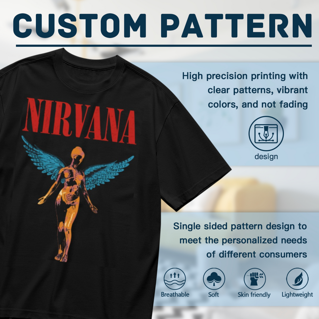 Nirvana In Utero Blue Anatomical Angel Graphic T-Shirt — product design preview of the artwork; a blue winged anatomical angel is the central image