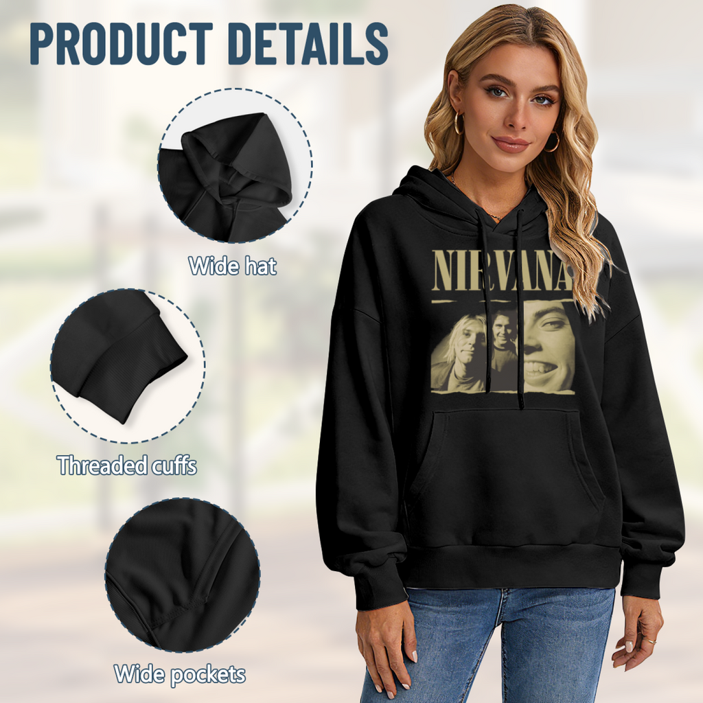 Hoodie product image with vintage band portrait artwork