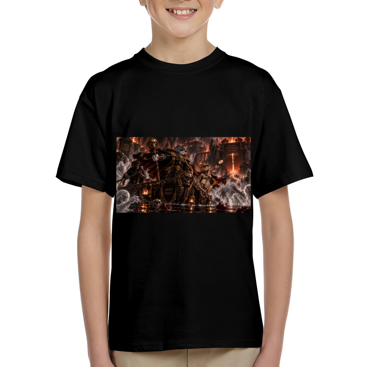 Inferno Armored Cat Kid's T-Shirt for Gaming Nights