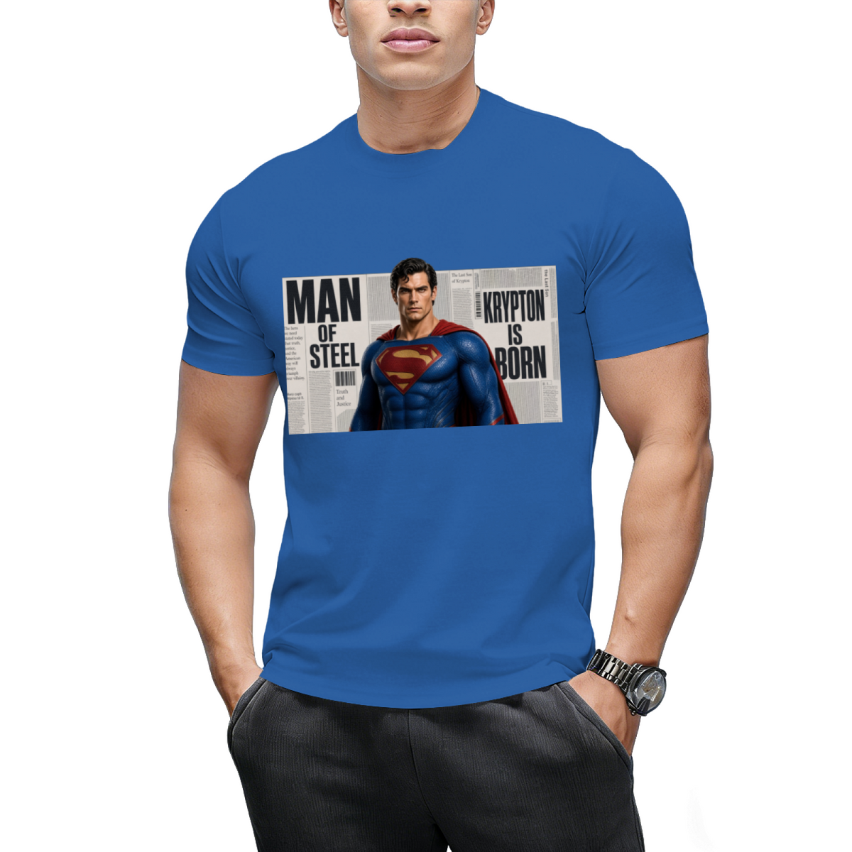 Caped Newsprint Portrait Men's T-Shirt for Daily Wear