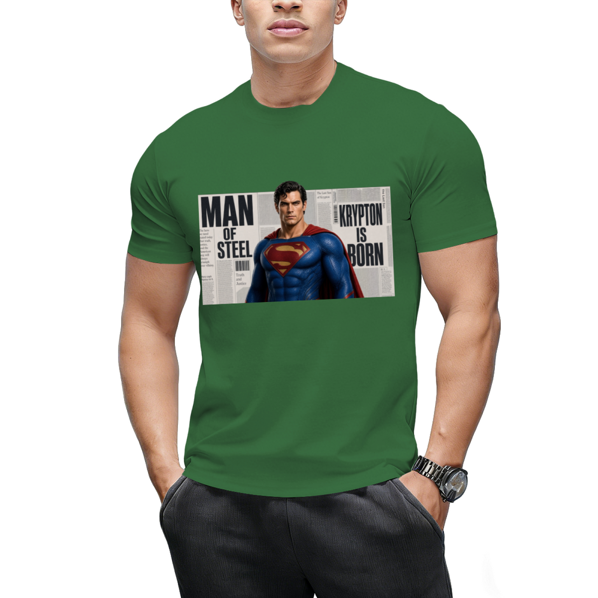 Caped Newsprint Portrait Men's T-Shirt for Daily Wear
