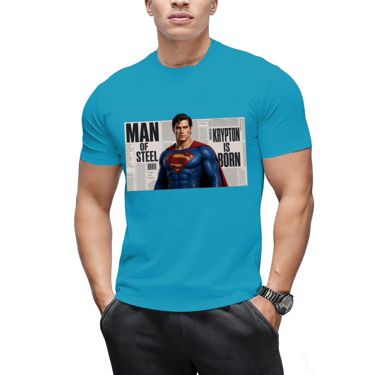 Caped Newsprint Portrait Men's T-Shirt for Daily Wear