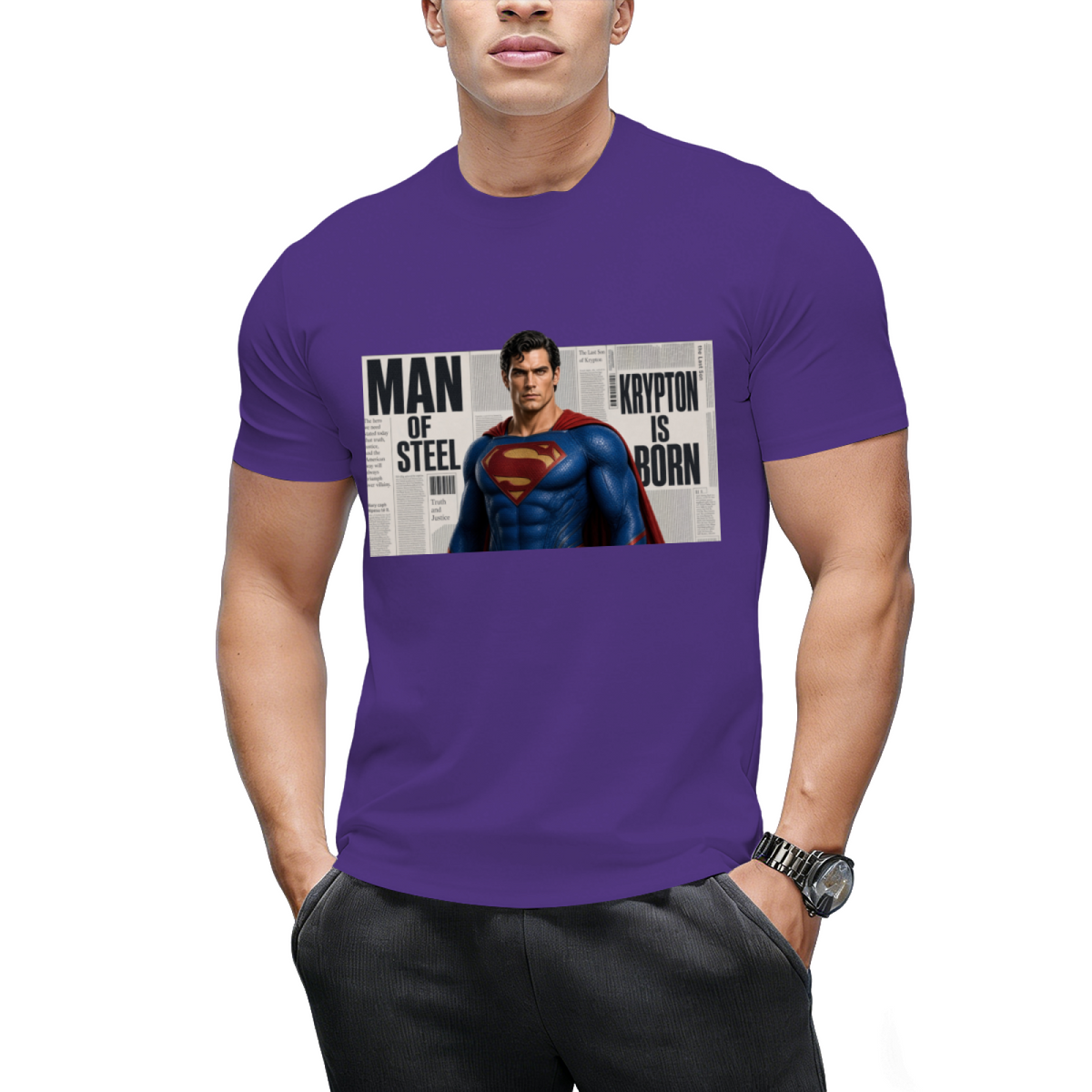 Caped Newsprint Portrait Men's T-Shirt for Daily Wear
