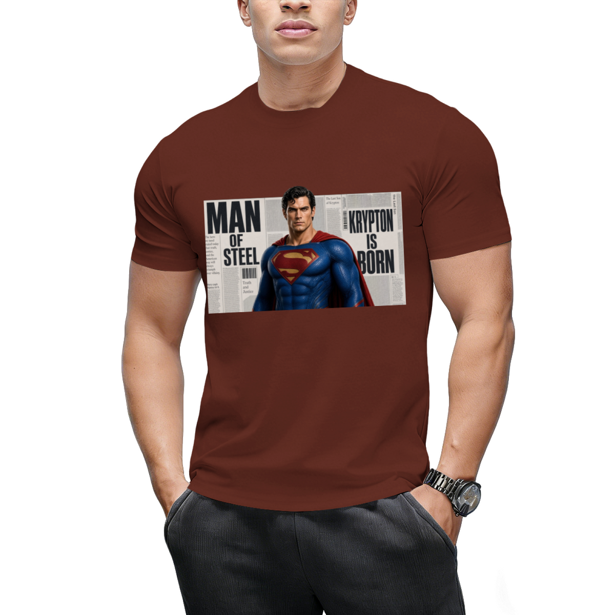 Caped Newsprint Portrait Men's T-Shirt for Daily Wear