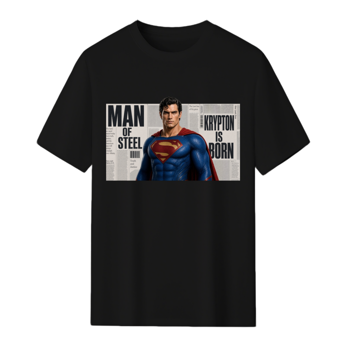 Caped Newsprint Portrait Men's T-Shirt for Daily Wear
